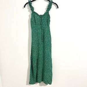 JAPNA Midi Dress Size S Green Dots Ruffle Strap Sundress Cottage Summer Milkmaid
